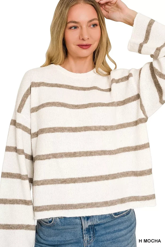 Zenana Wool Blend Striped Sweater