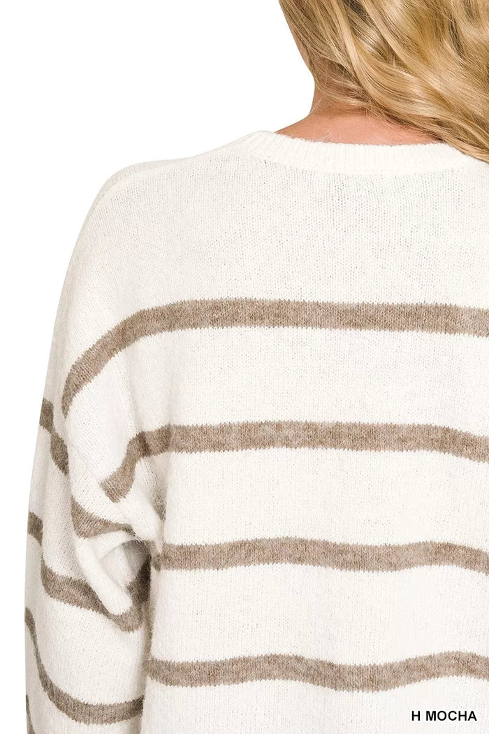 Zenana Wool Blend Striped Sweater